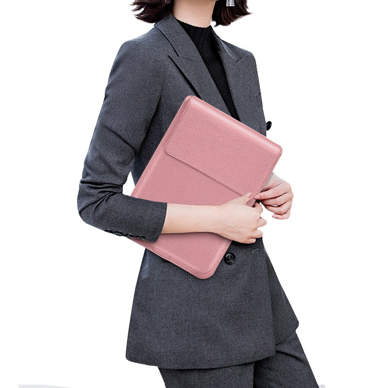 15-16 inch Notebook Leather Sleeve Bag Portable Laptop Anti-drop Carrying Bag with Stand - Dark Grey