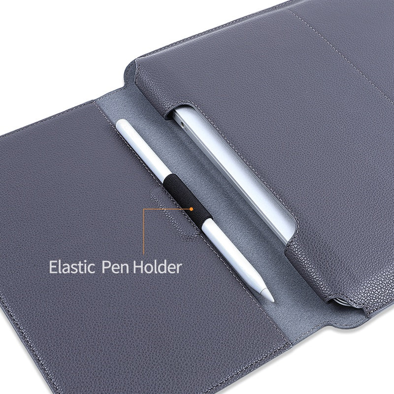 15-16 inch Notebook Leather Sleeve Bag Portable Laptop Anti-drop Carrying Bag with Stand - Dark Grey