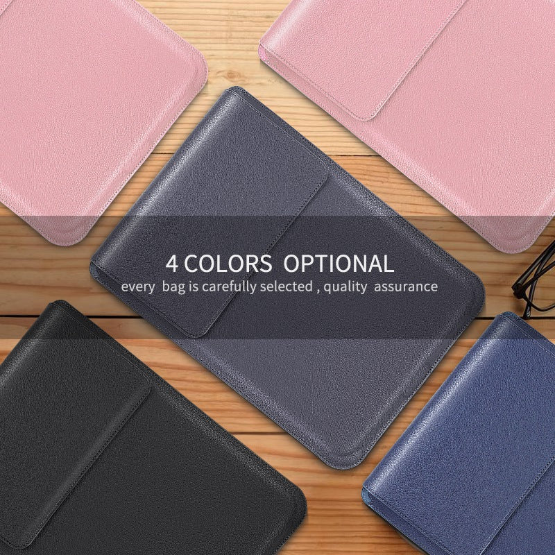 15-16 inch Notebook Leather Sleeve Bag Portable Laptop Anti-drop Carrying Bag with Stand - Dark Grey