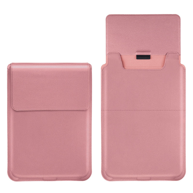 15-16 inch Notebook Leather Sleeve Bag Portable Laptop Anti-drop Carrying Bag with Stand - Rose Gold
