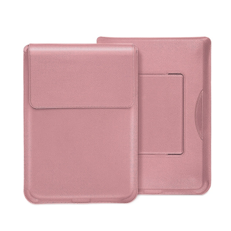 15-16 inch Notebook Leather Sleeve Bag Portable Laptop Anti-drop Carrying Bag with Stand - Rose Gold