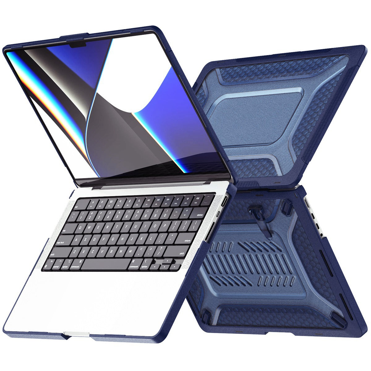Anti-Scratch Slim Case for MacBook Pro 16 inch (2021) A2485 (US Version) Shockproof Laptop Case Kickstand Protective Cover with TPU Keyboard Film + Dust-Proof Plugs - Grey