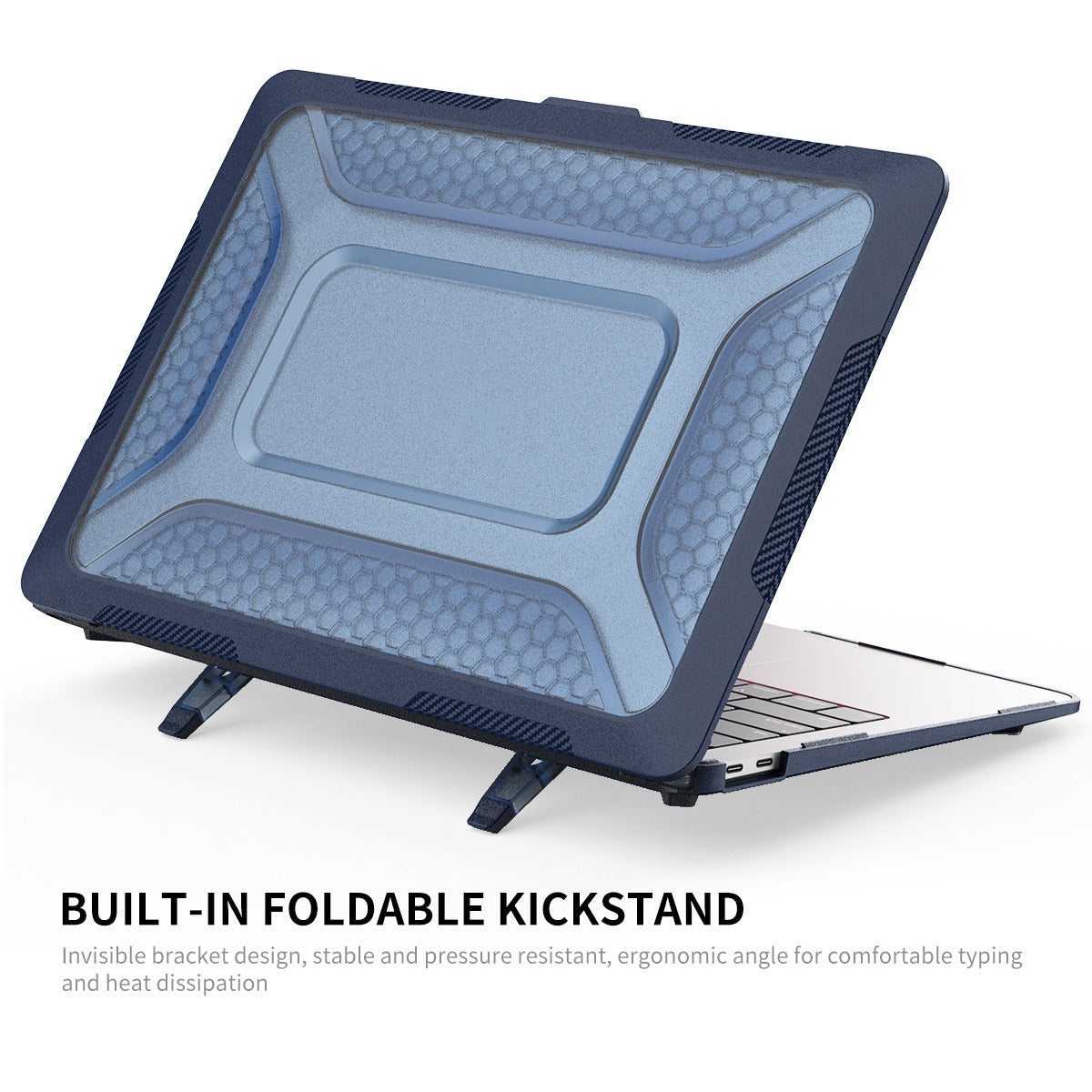 Shockproof Slim Case for MacBook Air 13 inch (2018) A1932 (EU Version) Anti-Scratch Laptop Case Kickstand Protective Cover with TPU Keyboard Film + Dust-Proof Plugs - Grey