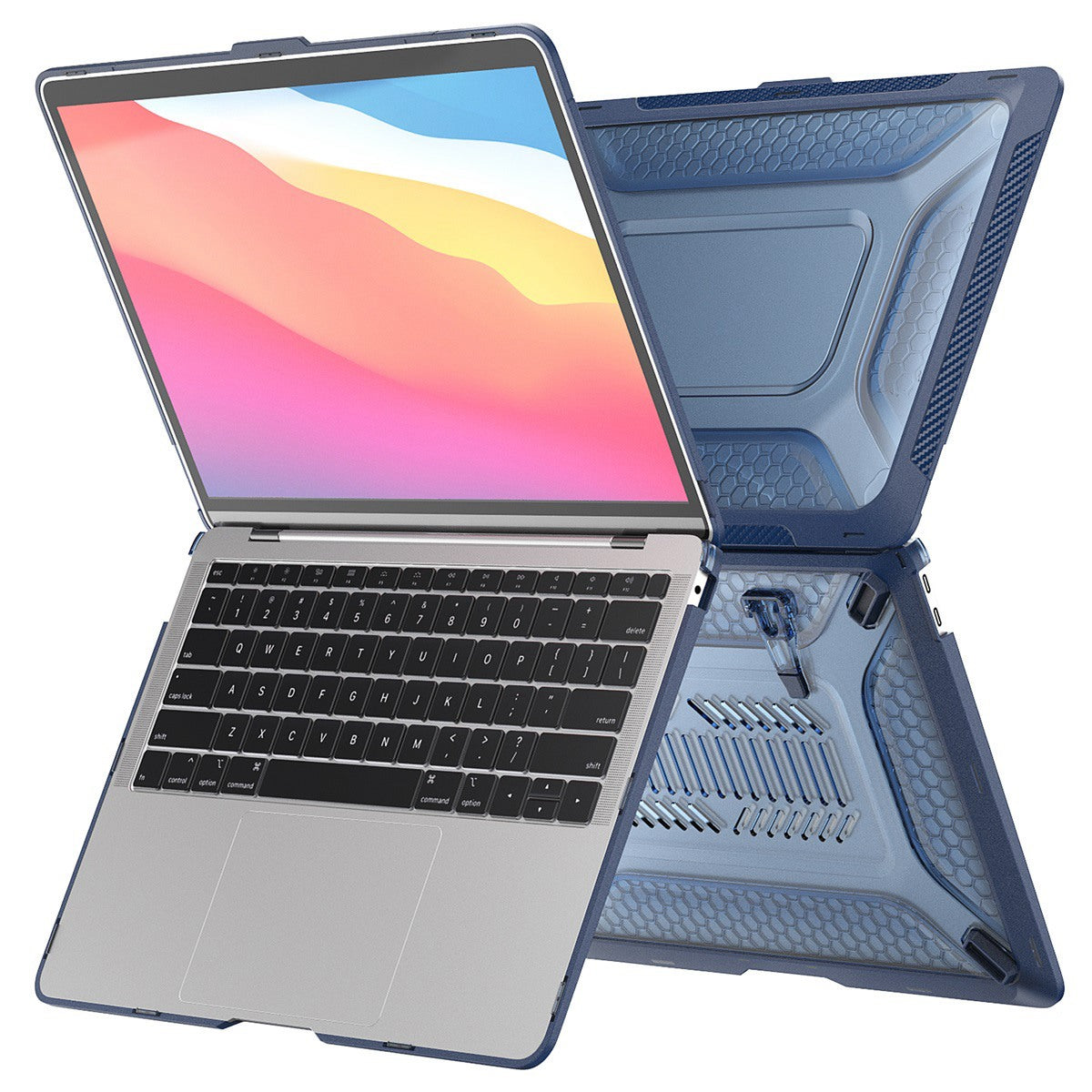 Protective Case for MacBook Air 13 inch (2018) A1932 (US Version) Shockproof Laptop Slim Cover Anti-Drop Kickstand Case with TPU Keyboard Film + Dust-Proof Plugs - Black