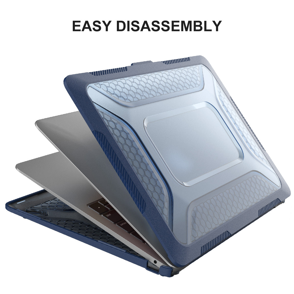 Shockproof Kickstand Case for MacBook Air 13 inch (2020) A2179 / A2337 (EU Version) Anti-Fall Laptop Protective Case with TPU Keyboard Film + Dust-Proof Plugs - Blue