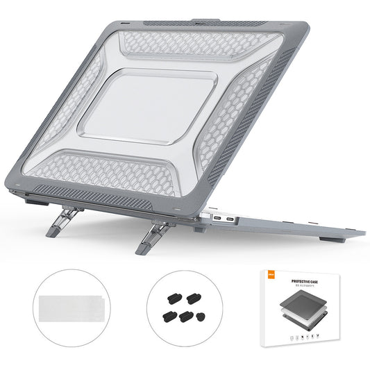 for MacBook Air 13 inch (2020) A2179  /  A2337 (US Version) Hard PC Shell Fold Kickstand Protective Cover with Transparent TPU Keyboard Film + Dust-Proof Plugs - Grey