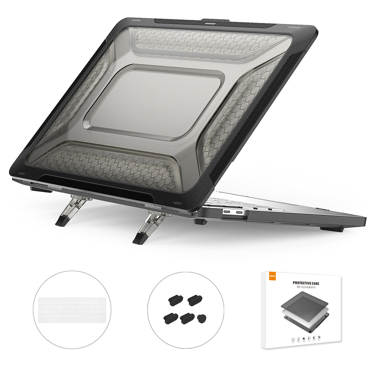 Protective Case for MacBook Pro 13 inch (2016) A1706  /  (2018) A1989  /  (2019) A2159 (US Version) Laptop Kickstand Cover with TPU Keyboard Film + Dust-Proof Plugs - Black