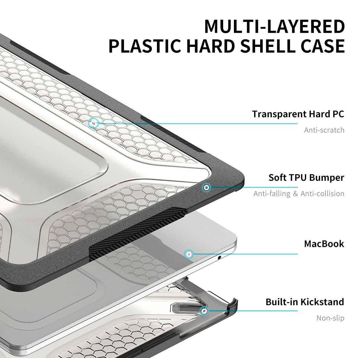 for MacBook Air 13 inch (2022) A2681 (EU Version) Hard PC Case Cover Kickstand Shock Resistant Shell with TPU Keyboard Film + Anti-Dust Plugs - Grey