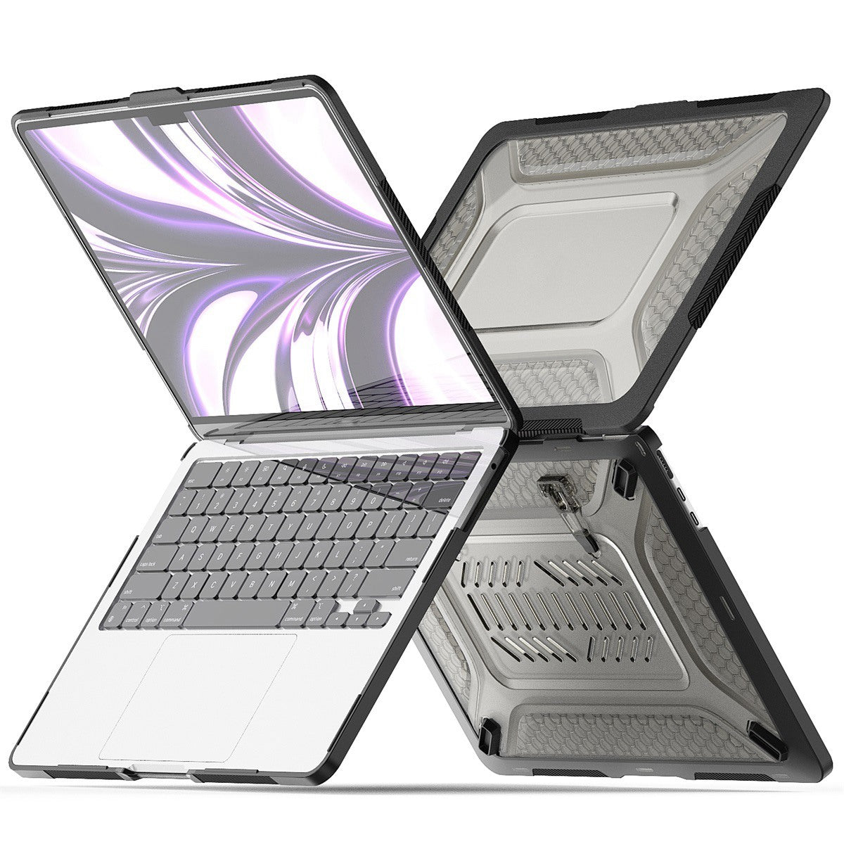 for MacBook Air 13 inch (2022) A2681 (US) 3-in-1 Laptop Case Hard PC Kickstand Protective Cover with TPU Keyboard Film + Anti-Dust Plugs - Khaki