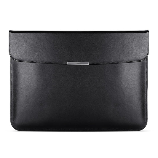 For 13-14 Inch Laptop PU Leather Carrying Bag Magnetic Closure Horizontal Notebook Sleeve - Black