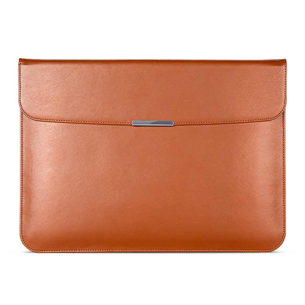 For 13-14 Inch Laptop PU Leather Carrying Bag Magnetic Closure Horizontal Notebook Sleeve - Brown