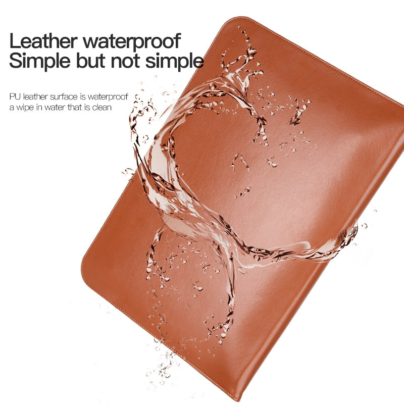 For 13-14 Inch Laptop PU Leather Carrying Bag Magnetic Closure Horizontal Notebook Sleeve - Brown
