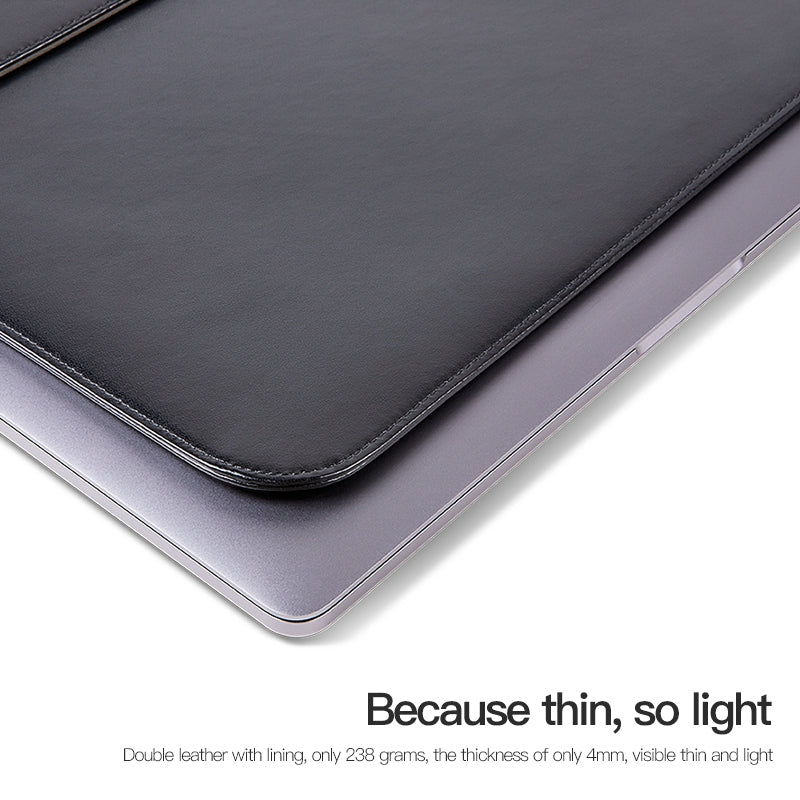 For 13-14 Inch Laptop PU Leather Carrying Bag Magnetic Closure Horizontal Notebook Sleeve - Brown