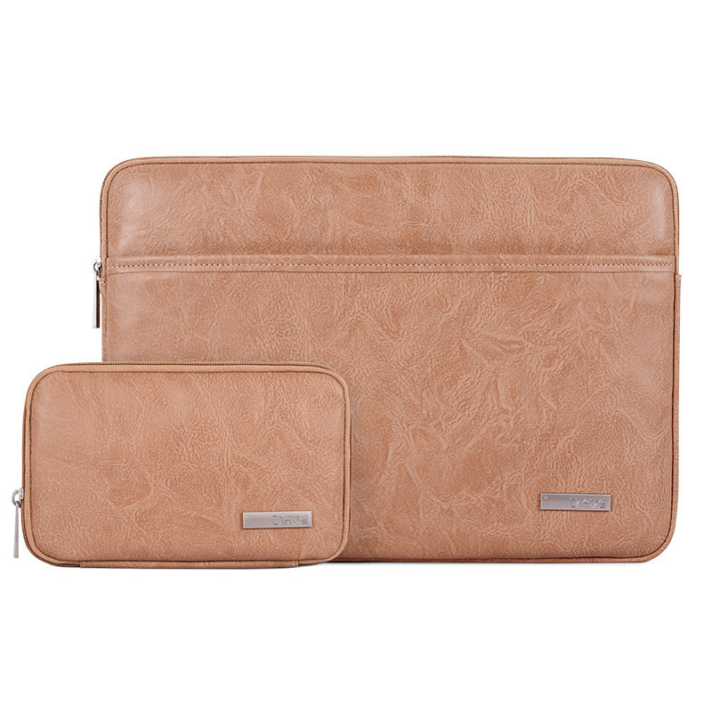 Canvasartisan L38-T0621 14-Inch Notebook Computer Bag Laptop Protection Sleeve Super Thin PU Leather Carrying Handbag with Small Pouch - Khaki