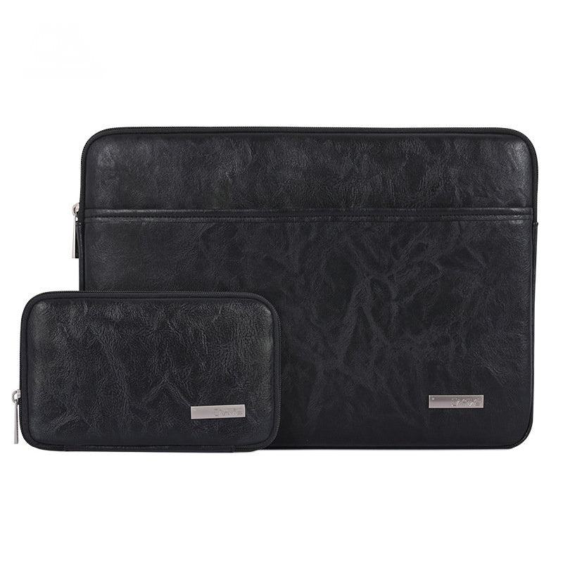 Canvasartisan L38-T0621 14-Inch Notebook Computer Bag Laptop Protection Sleeve Super Thin PU Leather Carrying Handbag with Small Pouch - Black