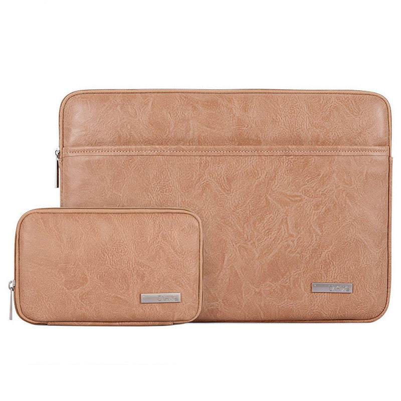 Canvasartisan L38-T0621 15-Inch Ultra-slim Large Laptop Sleeve Bag PU Leather Notebook Computer Carrying Bag with Small Pouch - Khaki