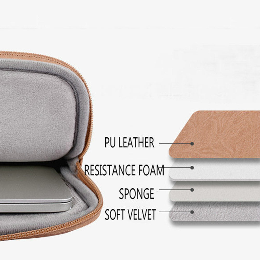 Canvasartisan L38-T0621 15-Inch Ultra-slim Large Laptop Sleeve Bag PU Leather Notebook Computer Carrying Bag with Small Pouch - Khaki