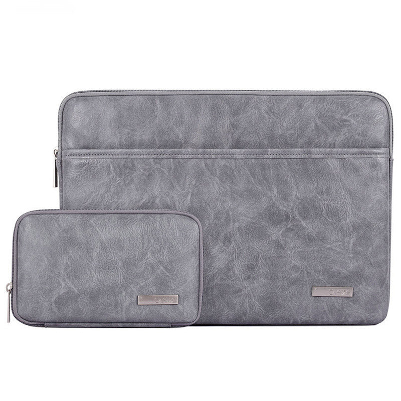 Canvasartisan L38-T0621 15-Inch Ultra-slim Large Laptop Sleeve Bag PU Leather Notebook Computer Carrying Bag with Small Pouch - Grey