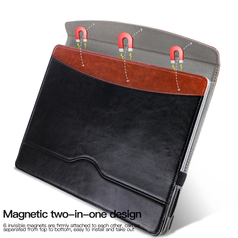 for Microsoft Surface Laptop 1 / 2 / 3 / 4 13.5-inch PU Leather Case Magnetic Closure Carrying Bag Anti-Scratch Portable Laptop Protector with Pen Holder - Black  /  Brown