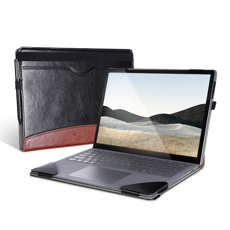 for Microsoft Surface Laptop 1 / 2 / 3 / 4 13.5-inch PU Leather Case Magnetic Closure Carrying Bag Anti-Scratch Portable Laptop Protector with Pen Holder - Black  /  Grey