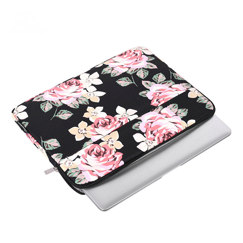 Rose Pattern Printed Anti-Drop Sleeve Bag for 11-inch Laptops Portable Carrying Case Shockproof Storage Bag with Outer Pouch - Grey