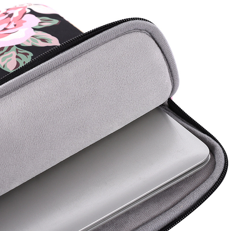 Rose Pattern Printed Anti-Drop Sleeve Bag for 11-inch Laptops Portable Carrying Case Shockproof Storage Bag with Outer Pouch - Grey