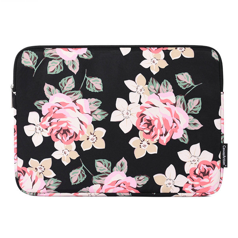 Canvasartisan H40-01 Portable Carrying Case for 12-inch Laptops Rose Pattern Printed Storage Bag Anti-Scratch Sleeve Bag - Black