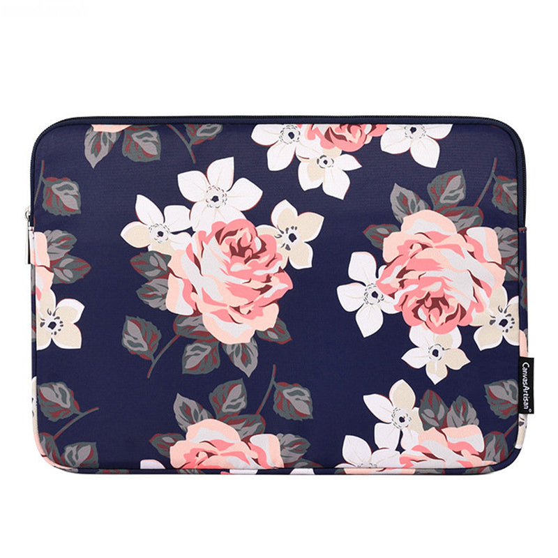 Canvasartisan H40-01 Portable Carrying Case for 12-inch Laptops Rose Pattern Printed Storage Bag Anti-Scratch Sleeve Bag - Dark Blue