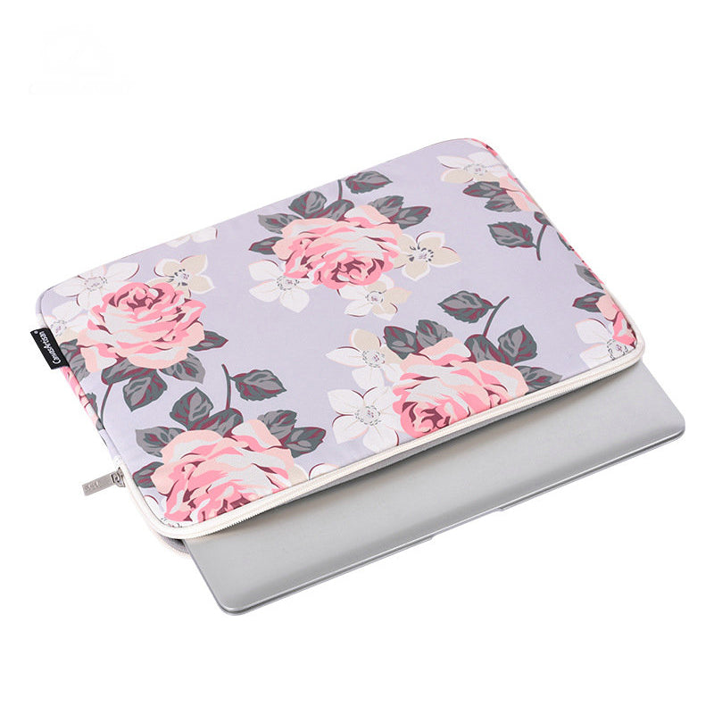 Canvasartisan H40-01 Portable Carrying Case for 12-inch Laptops Rose Pattern Printed Storage Bag Anti-Scratch Sleeve Bag - Dark Blue