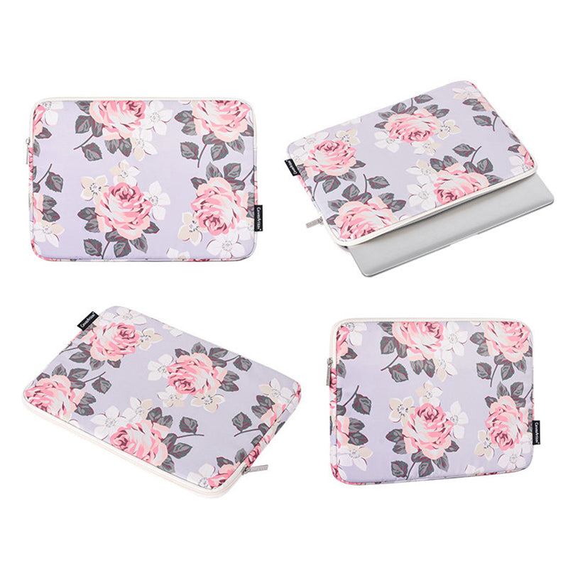 Canvasartisan H40-01 Portable Carrying Case for 12-inch Laptops Rose Pattern Printed Storage Bag Anti-Scratch Sleeve Bag - Dark Blue