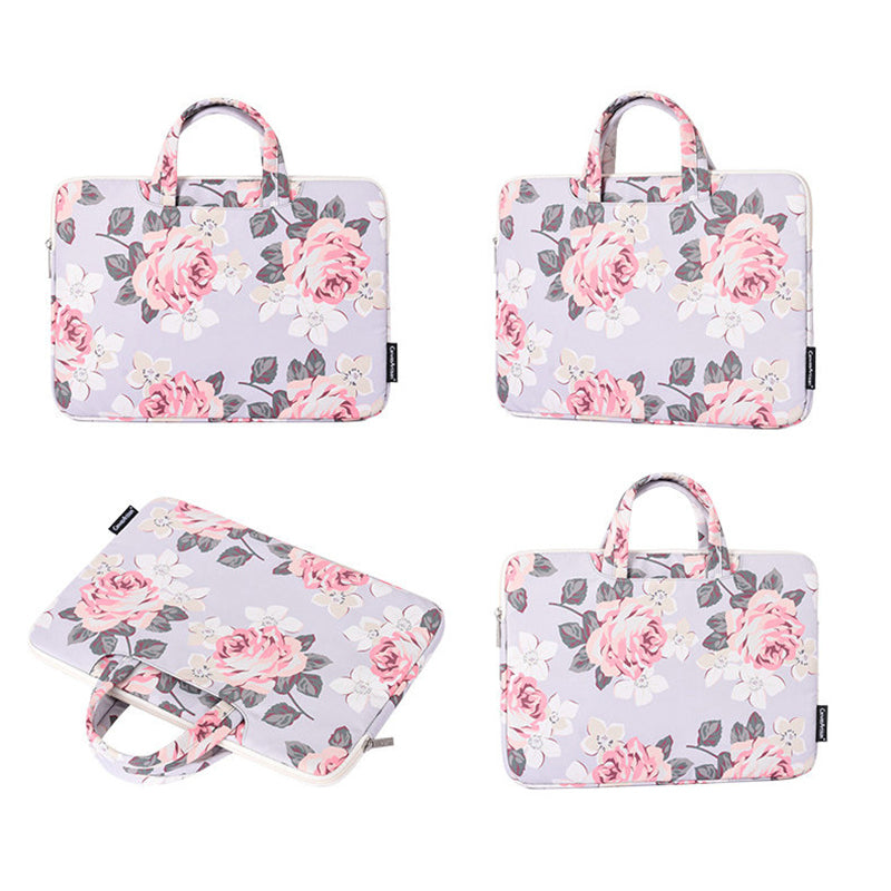 15-inch Portable Handle Laptop Case Rose Pattern Printed Polyester Water Repellent Bag Tablet Notebook Shockproof Case with Outer Pouch - Blue