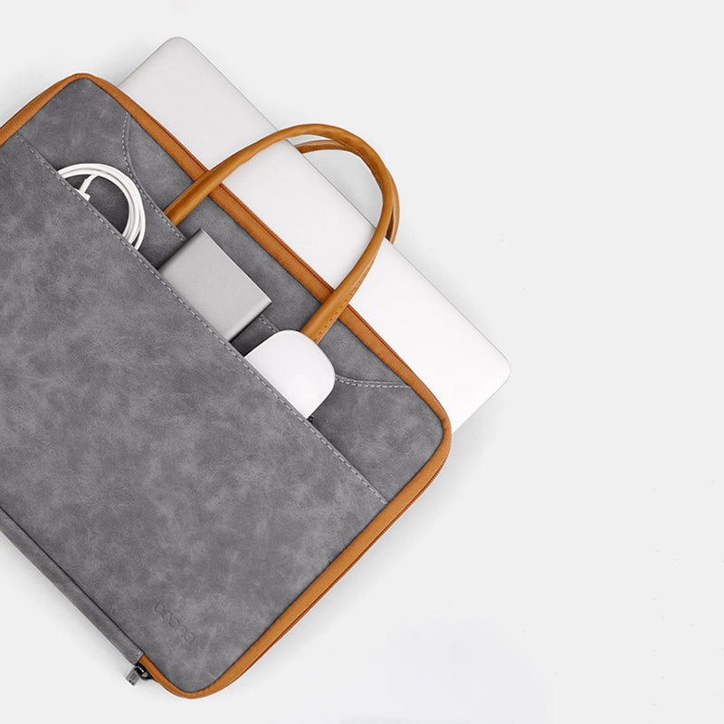 Uniqkart 14 Inch Notebook Computer Travel Carrying Bag Waterproof Leather Handbag Laptop Protection Sleeve Case - Grey / Black