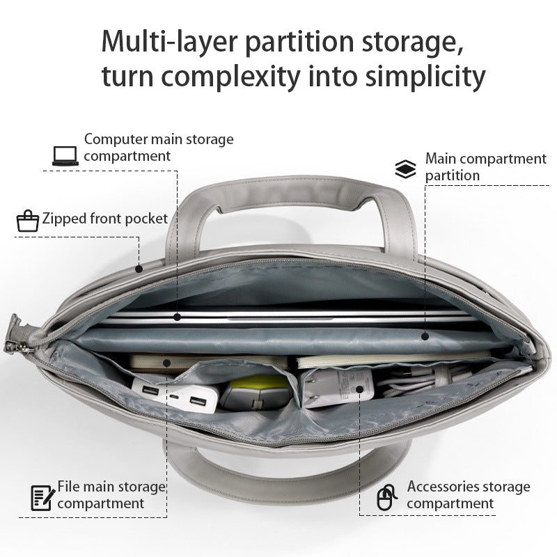 Uniqkart 14 Inch Laptop Handbag Travel Carrying Bag Anti-wear Leather Notebook Computer Protection Sleeve - Grey