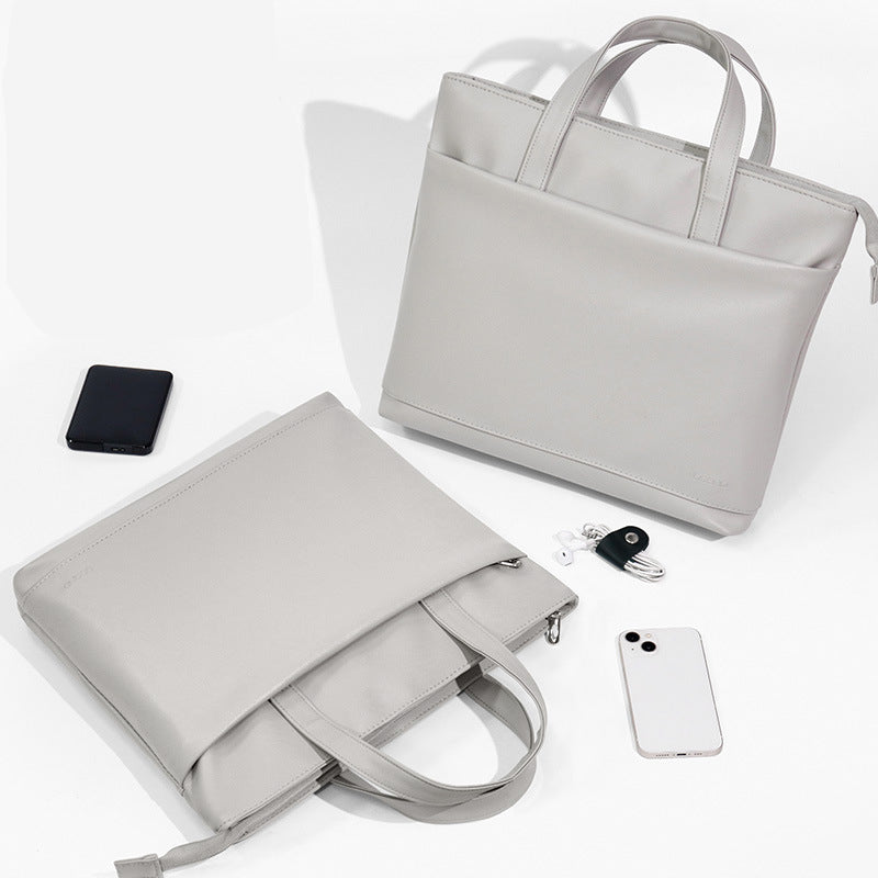 Uniqkart 14 Inch Laptop Handbag Travel Carrying Bag Anti-wear Leather Notebook Computer Protection Sleeve - Apricot