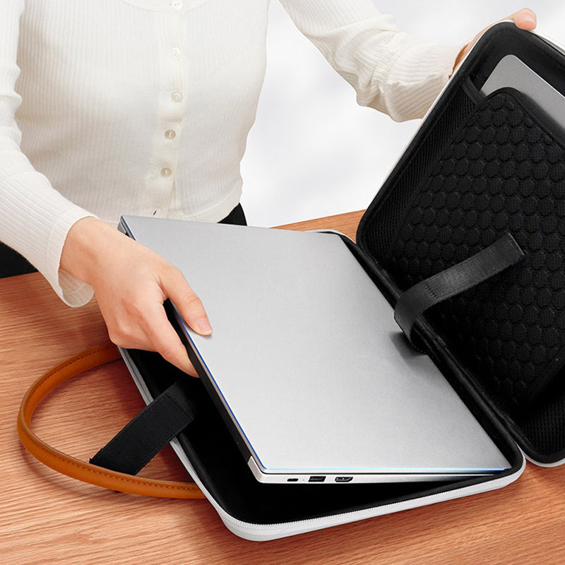 for MacBook 13.3inch Matebook Shockproof Case EVA+Leather Laptop Bag Notebook Computer Protection Sleeve Travel Work Carrying Handbag - Navy Blue