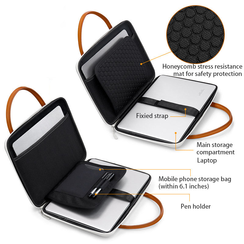 for MacBook 13.3inch Matebook Shockproof Case EVA+Leather Laptop Bag Notebook Computer Protection Sleeve Travel Work Carrying Handbag - Navy Blue