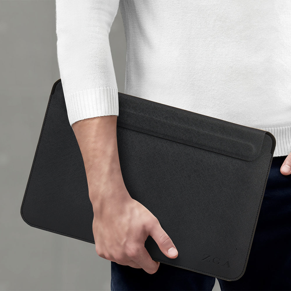 ZGA 14-Inch Laptop Case Carrying Pouch Notebook Computer Sleeve PU Leather Storage Bag Mouse Pad - Black