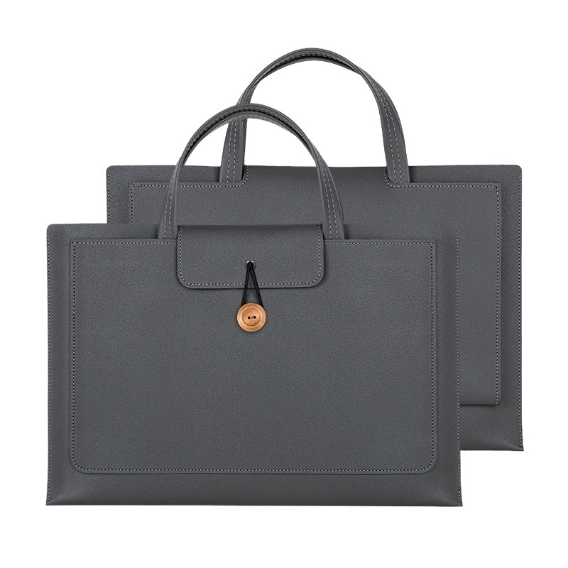 15.4 / 16 Inch Laptop Bag Handbag Splash-Repellent PU Leather Surface Protection Sleeve Notebook Computer Pouch - Grey