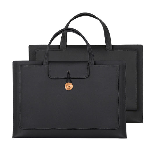 15.4 / 16 Inch Laptop Bag Handbag Splash-Repellent PU Leather Surface Protection Sleeve Notebook Computer Pouch - Black