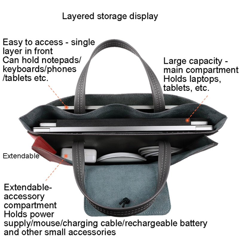 15.4 / 16 Inch Laptop Bag Handbag Splash-Repellent PU Leather Surface Protection Sleeve Notebook Computer Pouch - Black