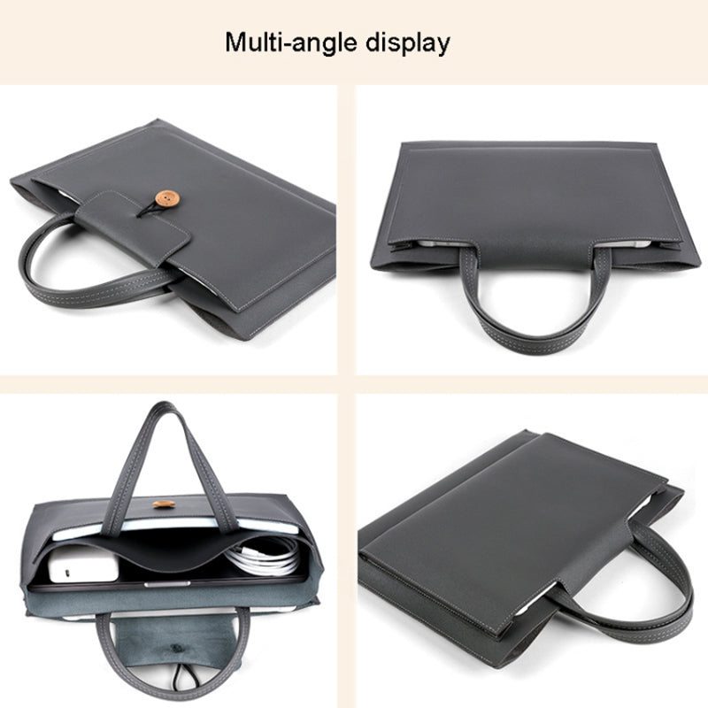 15.4 / 16 Inch Laptop Bag Handbag Splash-Repellent PU Leather Surface Protection Sleeve Notebook Computer Pouch - Black