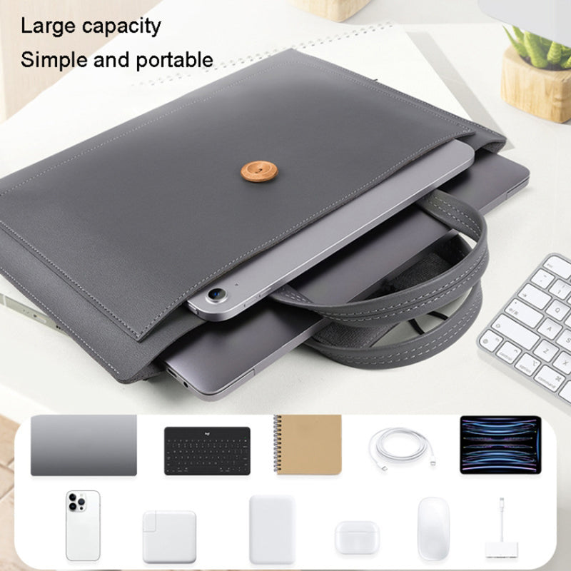 15.4 / 16 Inch Laptop Bag Handbag Splash-Repellent PU Leather Surface Protection Sleeve Notebook Computer Pouch - Black