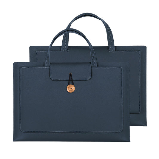15.4 / 16 Inch Laptop Bag Handbag Splash-Repellent PU Leather Surface Protection Sleeve Notebook Computer Pouch - Navy Blue