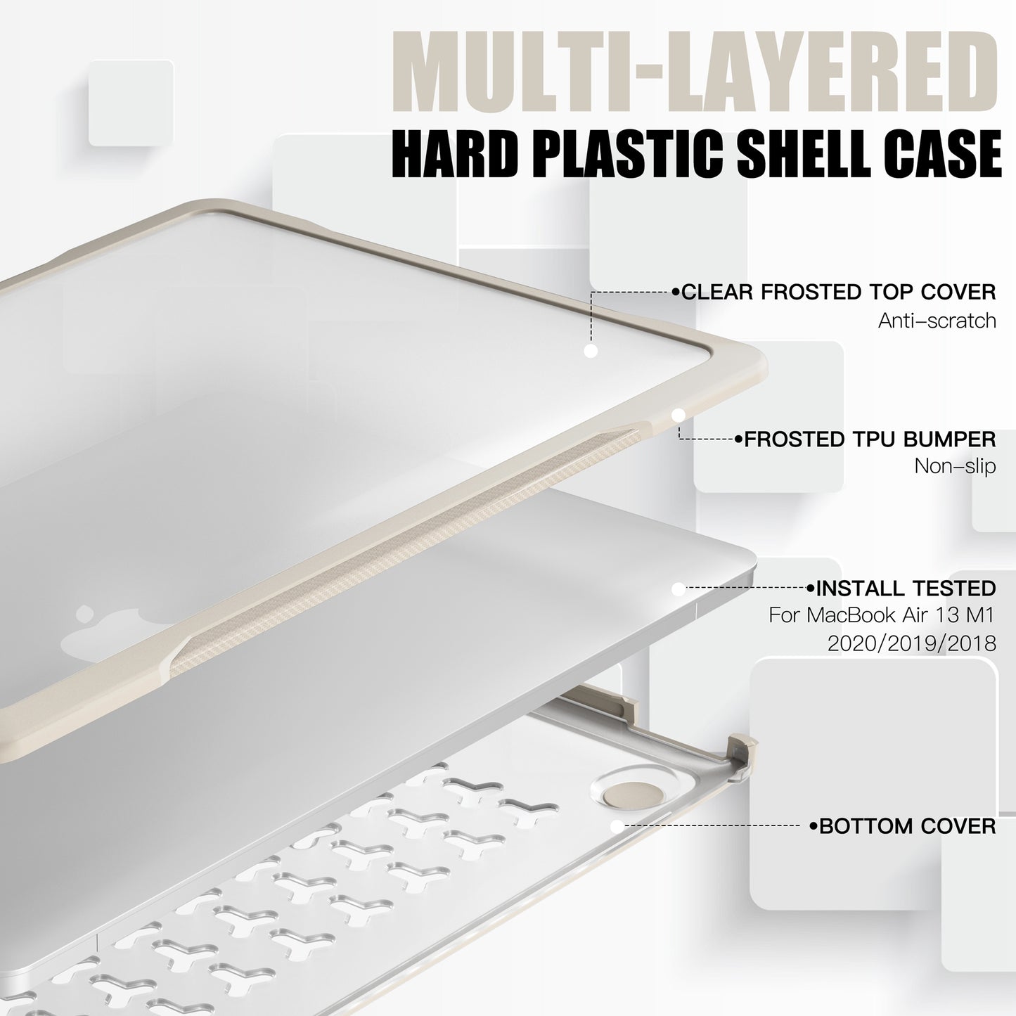 For MacBook Air 13 inch (2018) A1932  /  (2020) A2337 M1 A2179 Shockproof PC+TPU Cover Anti-Drop Laptop Case - Khaki