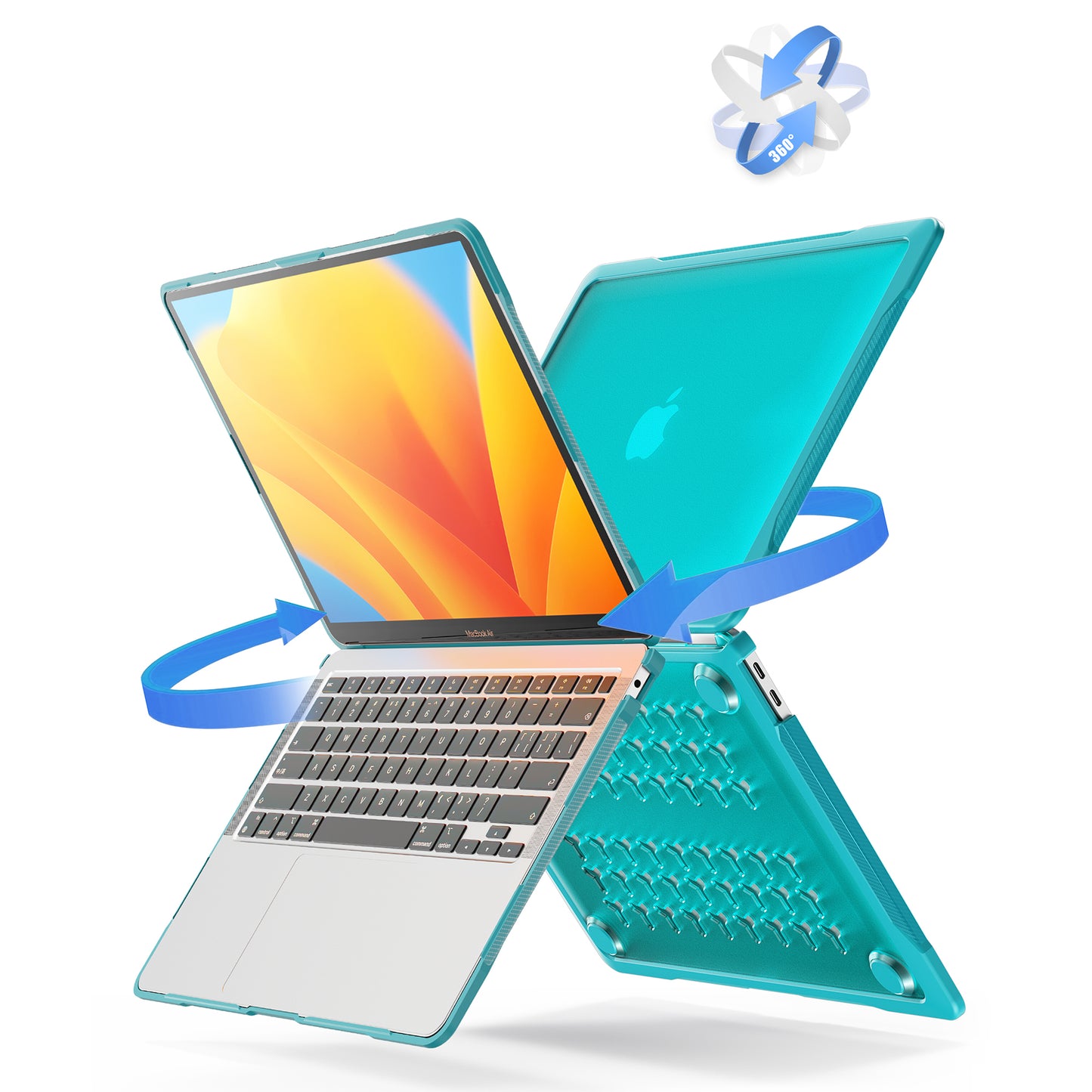 For MacBook Air 13 inch (2018) A1932  /  (2020) A2337 M1 A2179 Shockproof PC+TPU Cover Anti-Drop Laptop Case - Baby Blue