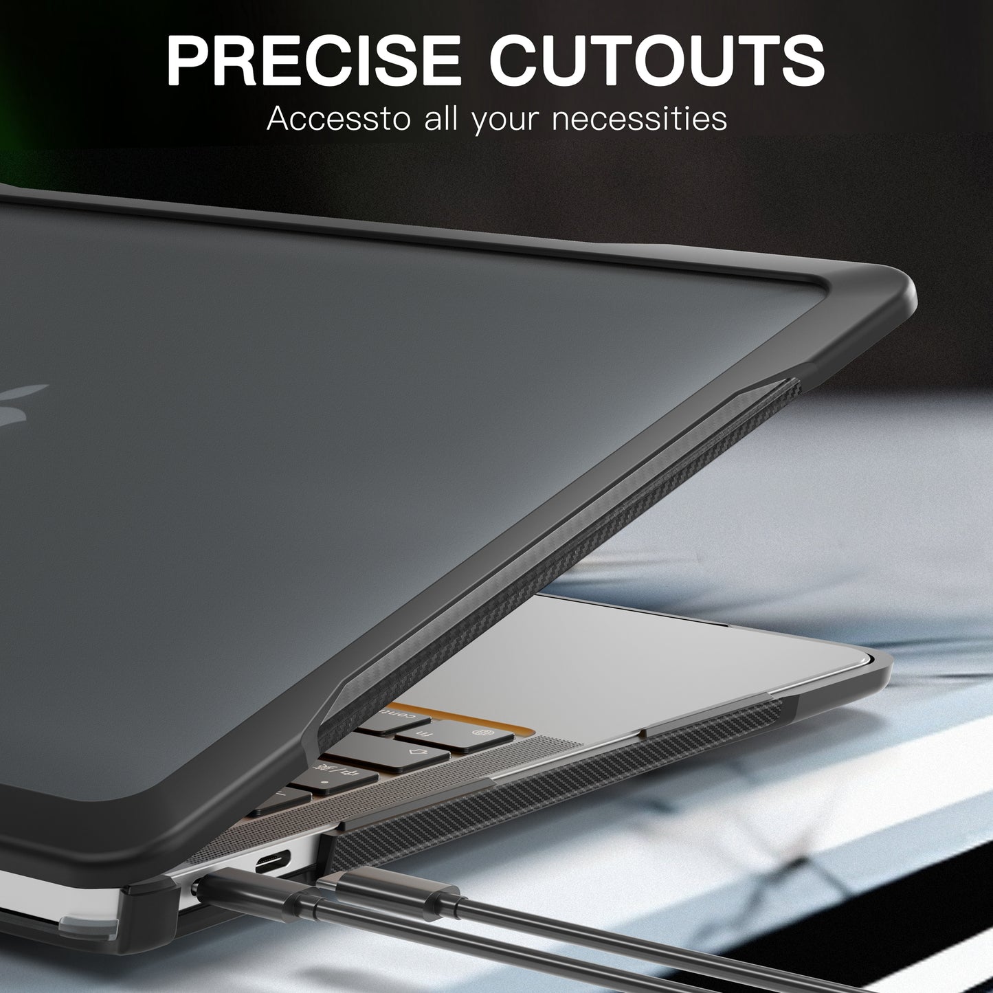 For MacBook Air 13 inch (2018) A1932  /  (2020) A2337 M1 A2179 Shockproof PC+TPU Cover Anti-Drop Laptop Case - Transparent Black