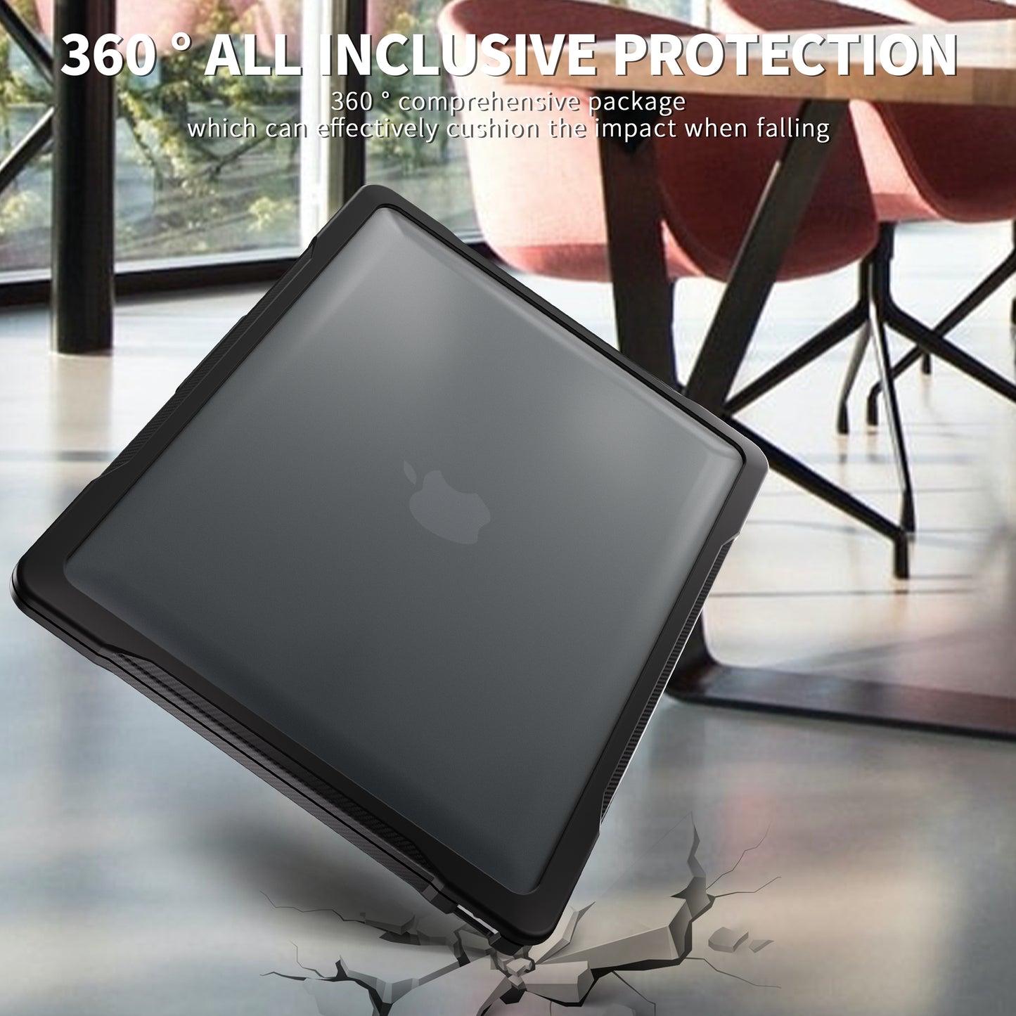 For MacBook Air 13 inch (2018) A1932  /  (2020) A2337 M1 A2179 Shockproof PC+TPU Cover Anti-Drop Laptop Case - Transparent Black
