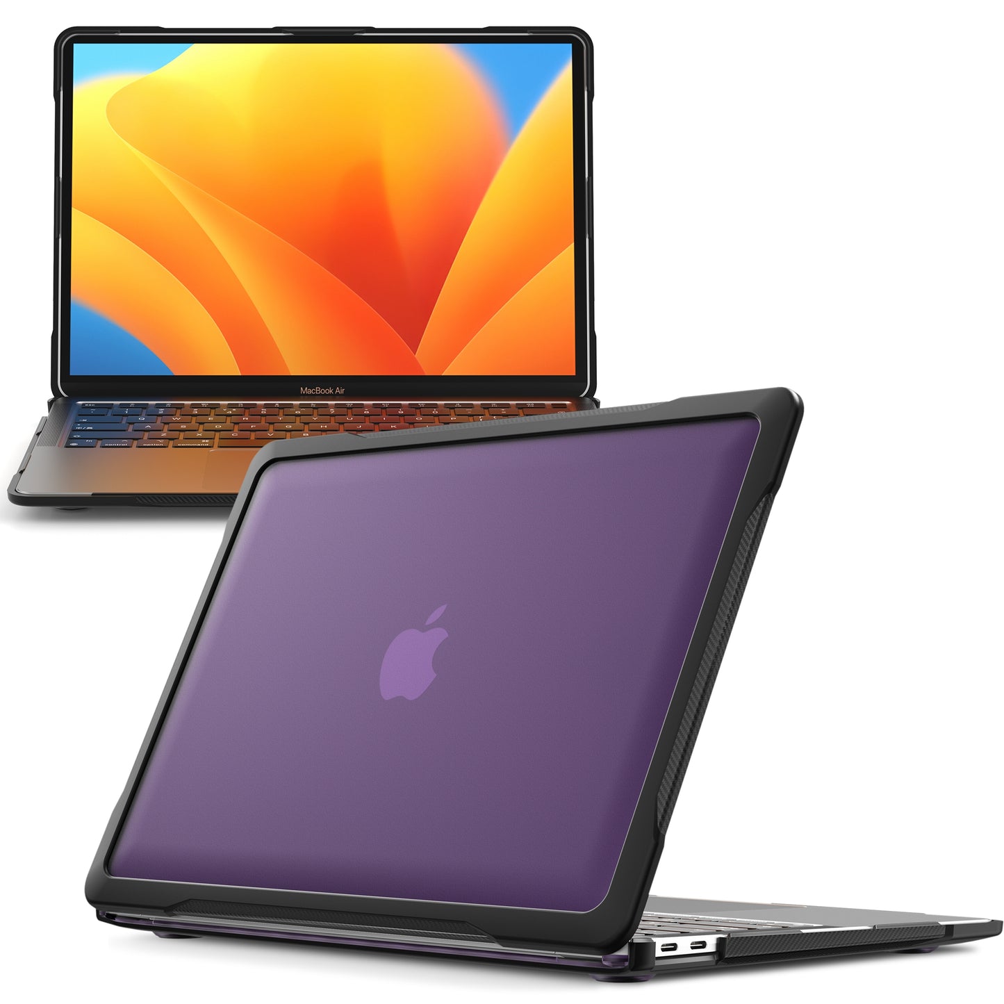 For MacBook Air 13 inch (2018) A1932  /  (2020) A2337 M1 A2179 Shockproof PC+TPU Cover Anti-Drop Laptop Case - Transparent Purple