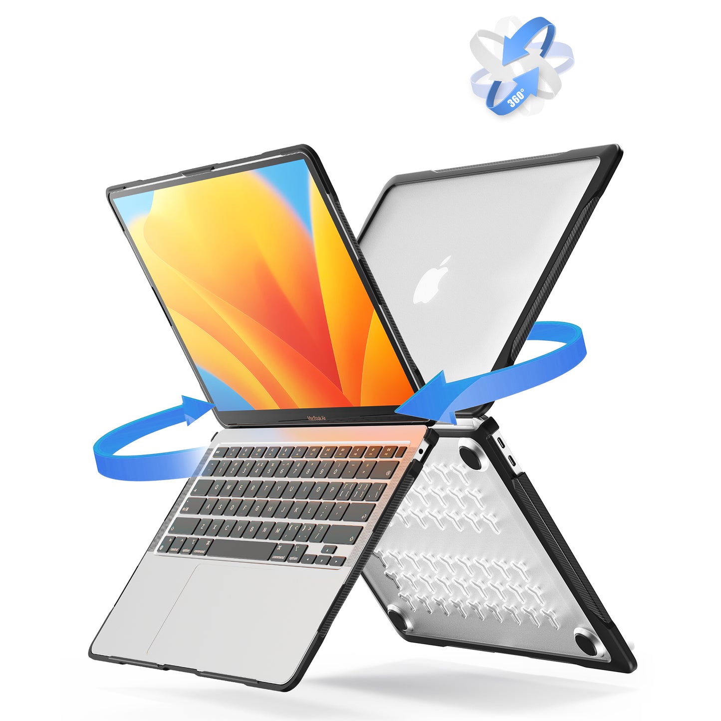 For MacBook Air 13 inch (2018) A1932  /  (2020) A2337 M1 A2179 Shockproof PC+TPU Cover Anti-Drop Laptop Case - Transparent