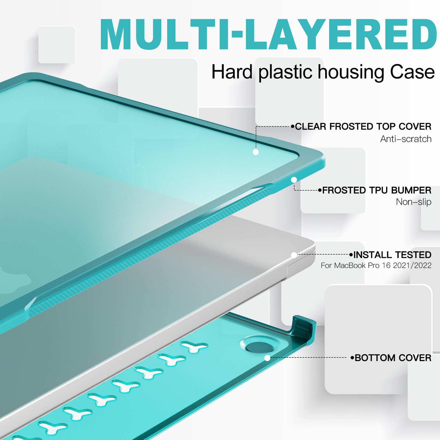 For MacBook Pro 16 inch (2021) A2485 / (2023) A2780 (M1 / M2) PC+TPU Laptop Cover Anti-Drop Shockproof Case - Baby Blue